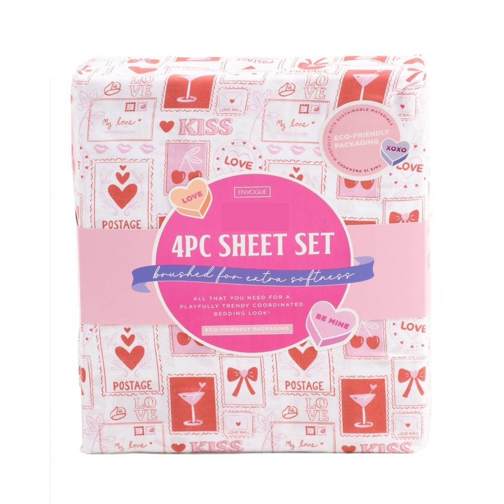 EnVogue Valentines Day Stamp 4PC Sheet Set Queen Red Pink Hearts Love Bows NWT